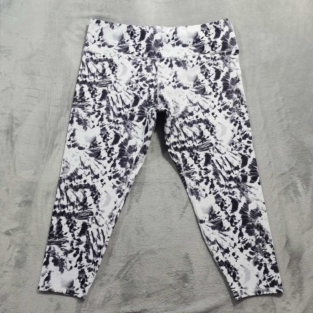 RBX Capri Leggings Womens 3X Black White Tie Dye Yoga Gym Workout Stretch